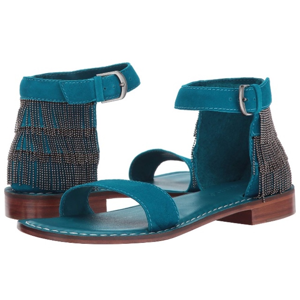 Bernardo Teal Beaded Ankle-Strap Sandals